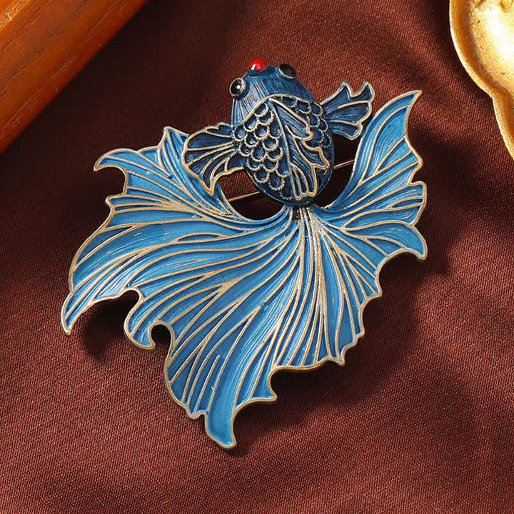 Buddha Stones Cloisonné emaille elegante blauwe koi vis Broche - Blauwe goudvis 4*5,5 cm - image 0