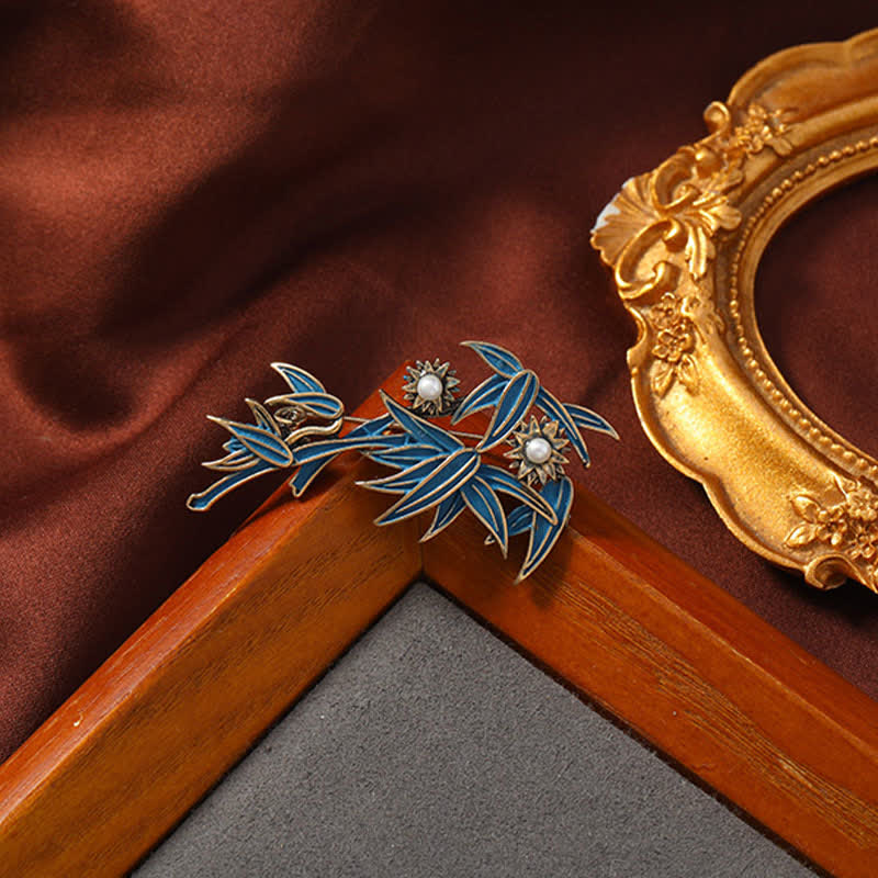 Buddha Stones Cloisonné emaille blauwe bamboe elegante Broche - image 3