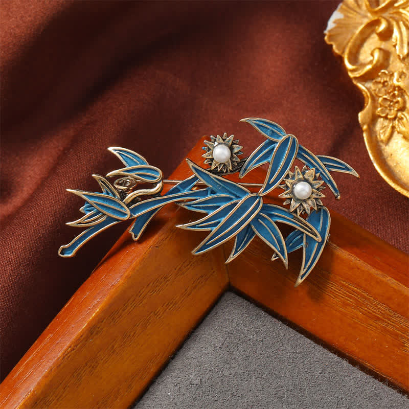 Buddha Stones Cloisonné emaille blauwe bamboe elegante Broche - image 1