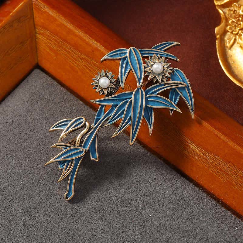 Buddha Stones Cloisonné emaille blauwe bamboe elegante Broche - image 2