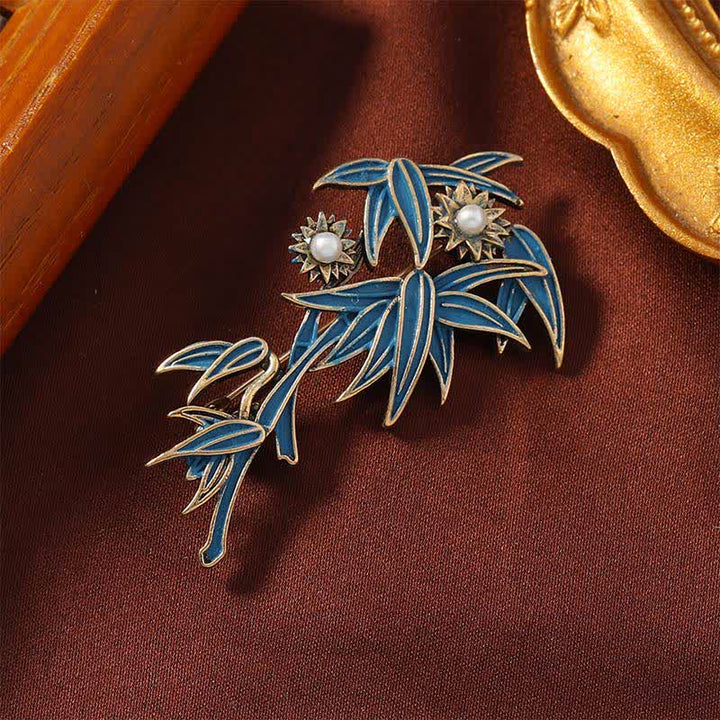 Buddha Stones Cloisonné emaille blauwe bamboe elegante Broche - Blauwe bamboe 5*2,5 cm - image 0