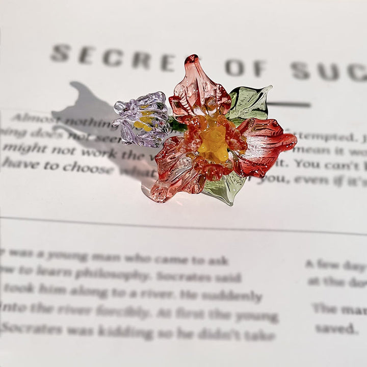 Buddha Stones Liuli Iris Bloem Ring - Rood (17 mm) (Kleur, vorm en Maat kunnen variëren) - image 1