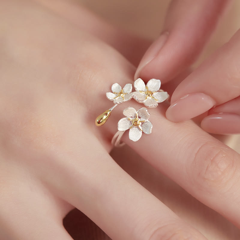 Buddha Stones Verstelbare Ring met irismotief, 925 sterling zilveren - Grote bloem - Verstelbaar - image 0