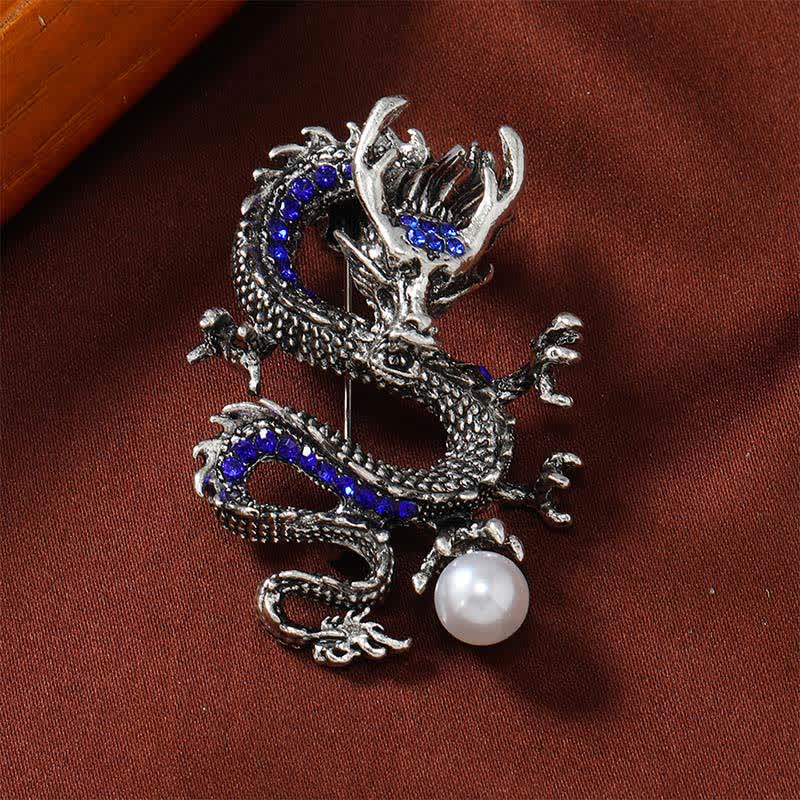 Buddha Stones Dominante Drakenparel Broche - Zilverblauwe draak 2,4*5 cm - image 3