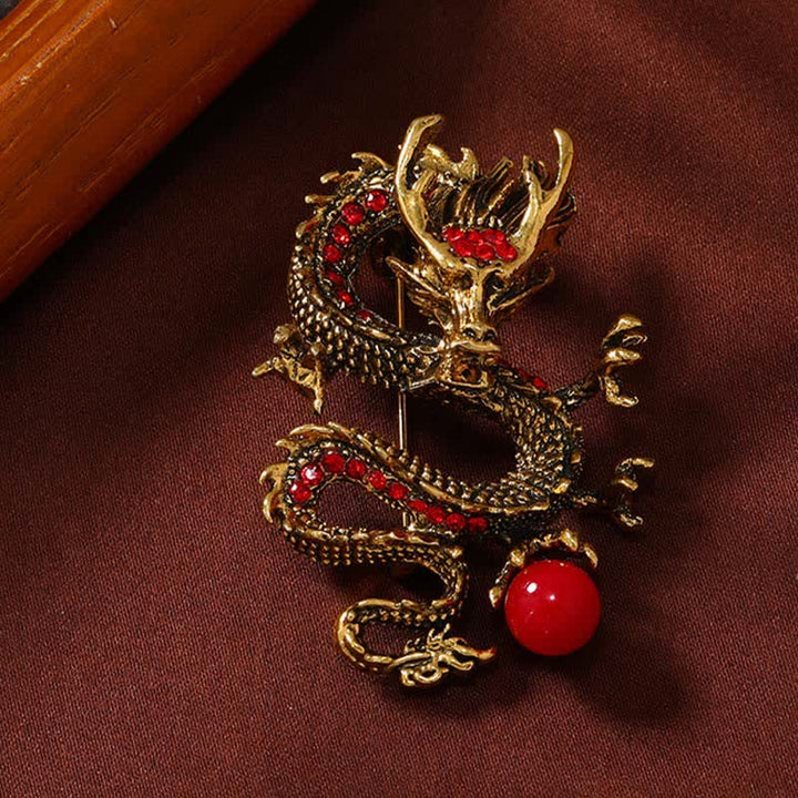 Buddha Stones Dominante Drakenparel Broche - Gouden Rode Draak 2,4*5 cm - image 8