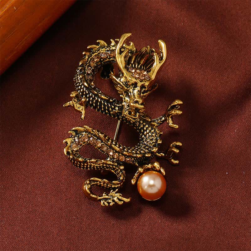 Buddha Stones Dominante Drakenparel Broche - Gouden Champagne Draak 2,4*5cm - image 0