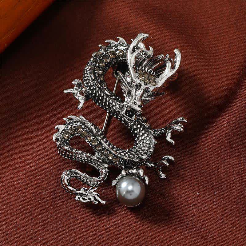 Buddha Stones Dominante Drakenparel Broche - Zilvergrijze draak 2,4*5 cm - image 5