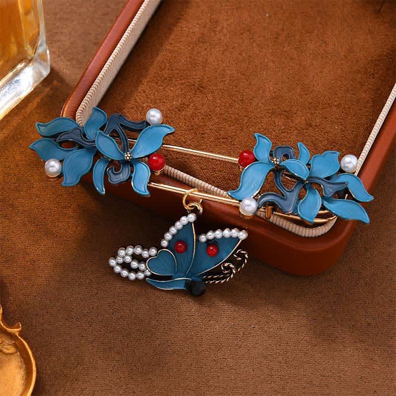 Buddha Stones Cloisonné emaille Koi vis vlinder parel voorspoed Broche - Vlinder 8,2*(2,2+2,3)cm - image 3