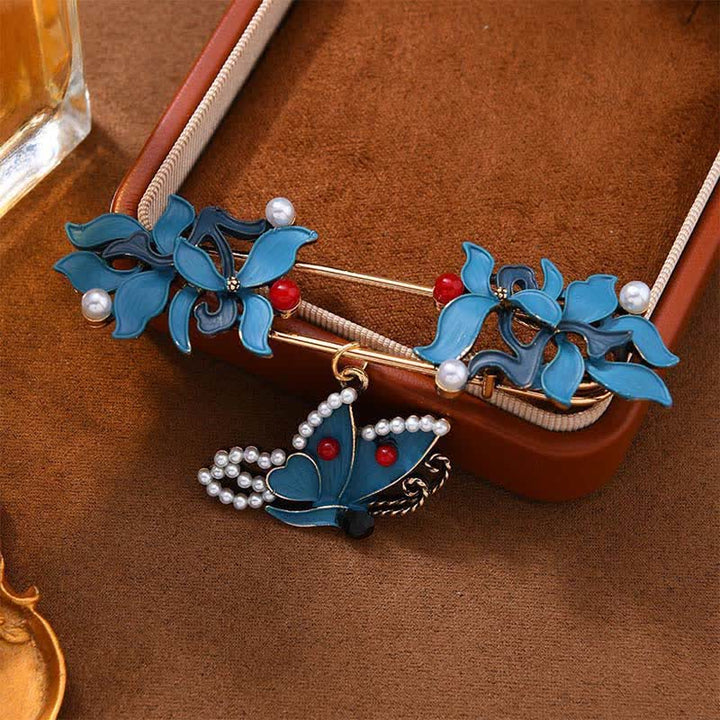 Buddha Stones Cloisonné emaille Koi vis vlinder parel voorspoed Broche - Vlinder 8,2*(2,2+2,3)cm - image 3