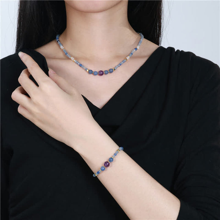 Buddha Stones Natuurlijke blauwe aventurijn witte jade kraal rustgevende Ketting - image 9