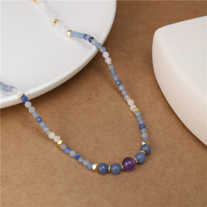 Buddha Stones Natuurlijke blauwe aventurijn witte jade kraal rustgevende Ketting - image 2