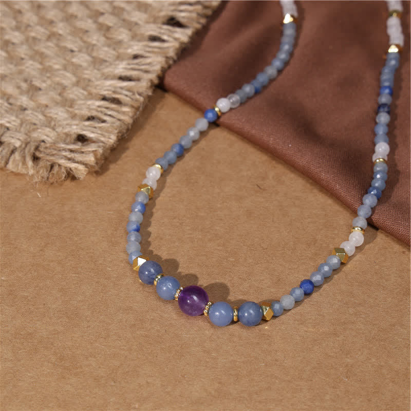 Buddha Stones Natuurlijke blauwe aventurijn witte jade kraal rustgevende Ketting - image 3