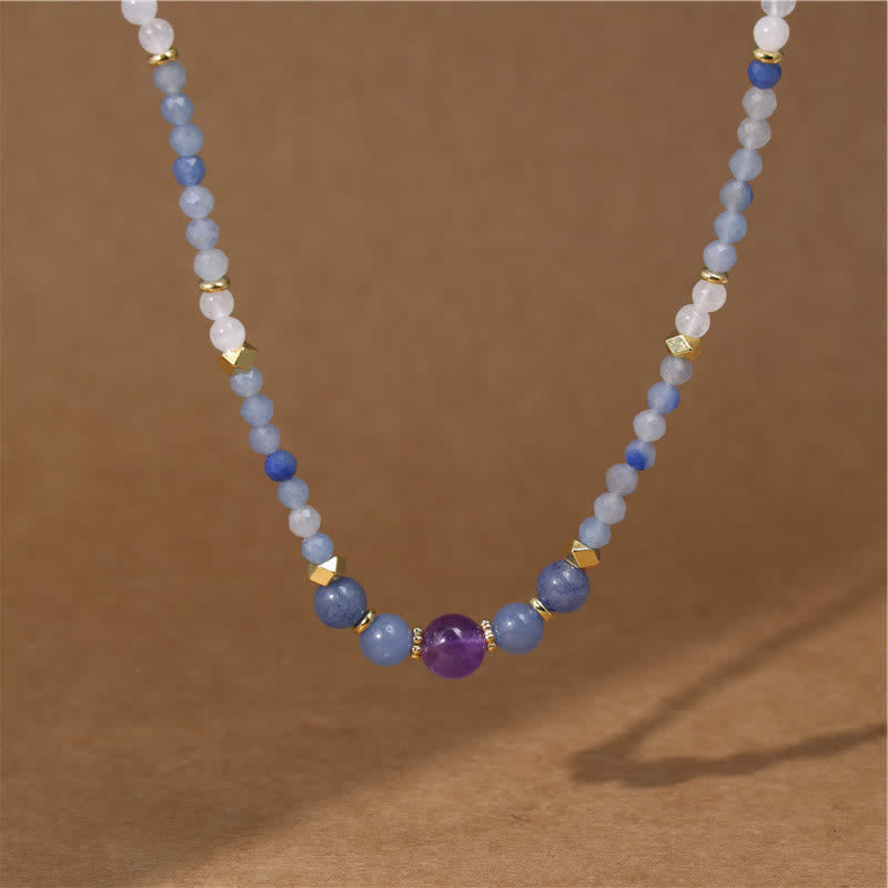 Buddha Stones Natuurlijke blauwe aventurijn witte jade kraal rustgevende Ketting - image 1