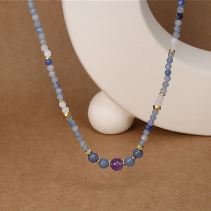 Buddha Stones Natuurlijke blauwe aventurijn witte jade kraal rustgevende Ketting - image 7