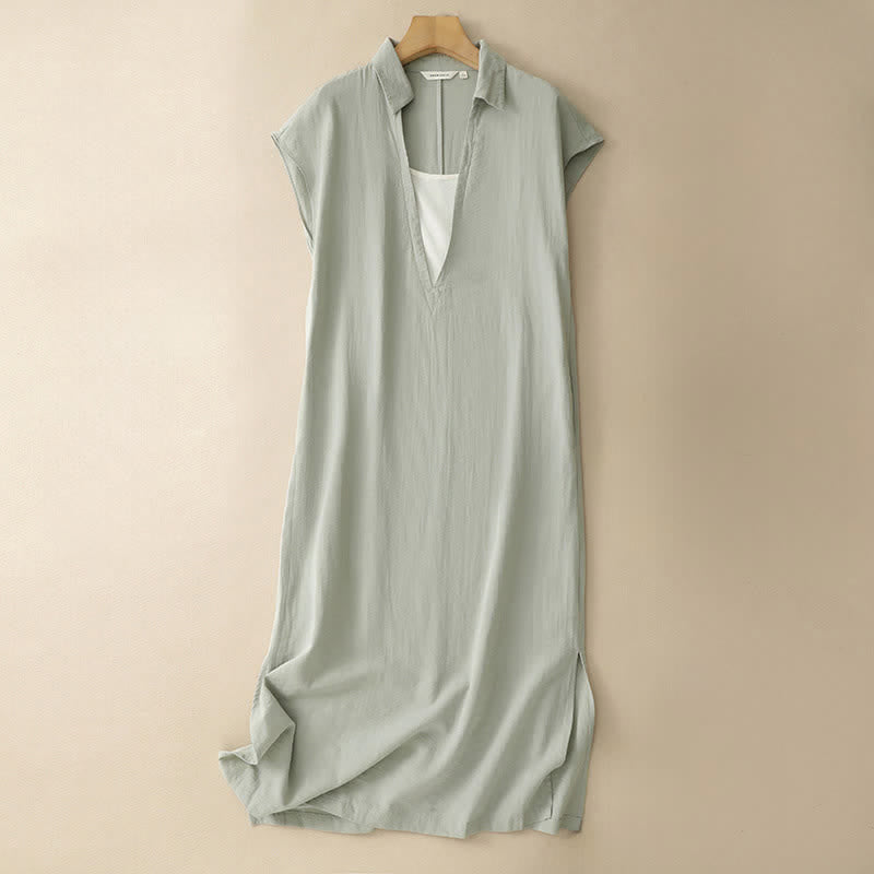 Buddha Stones Minimalistische zomerjurk voor dames met zijsplit, effen kleur , Mouwloos en met zakken - Donkerzeegroen - US14, UK/AU18, EU46 (2XL) - image 0
