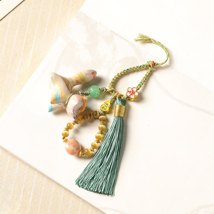 Buddha Stones Mini schattige vos sleutelhanger van ebbenhout met lakafwerking, vredessymbool - image 2