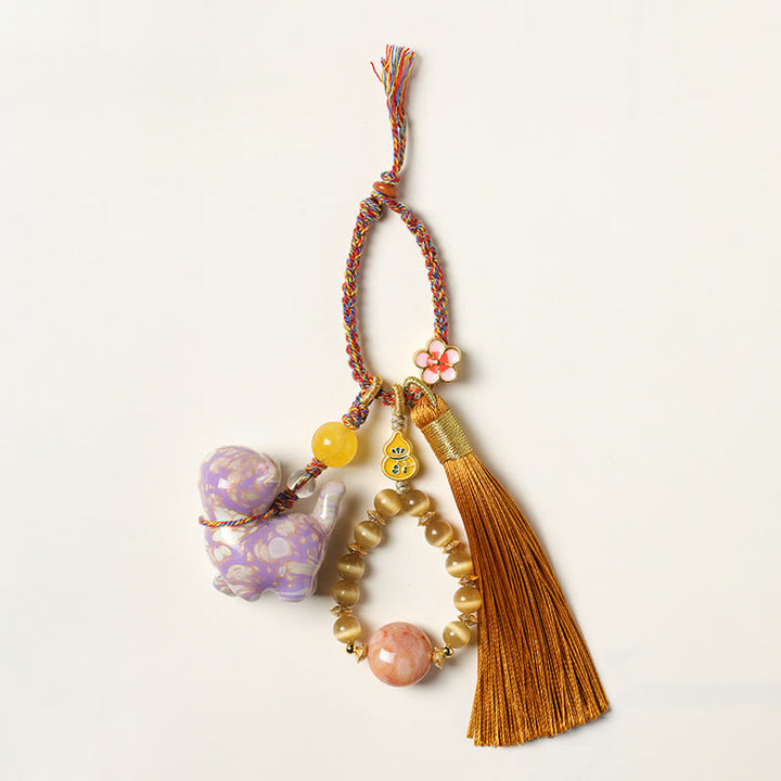 Buddha Stones Mini schattige kat sleutelhanger van ebbenhout met lakafwerking - image 8