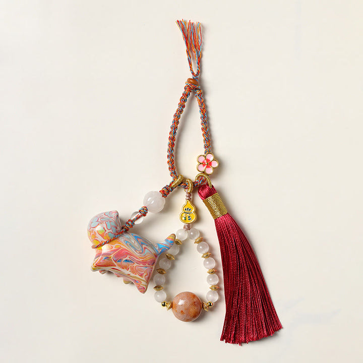 Buddha Stones Mini schattige kat sleutelhanger van ebbenhout met lakafwerking - image 1