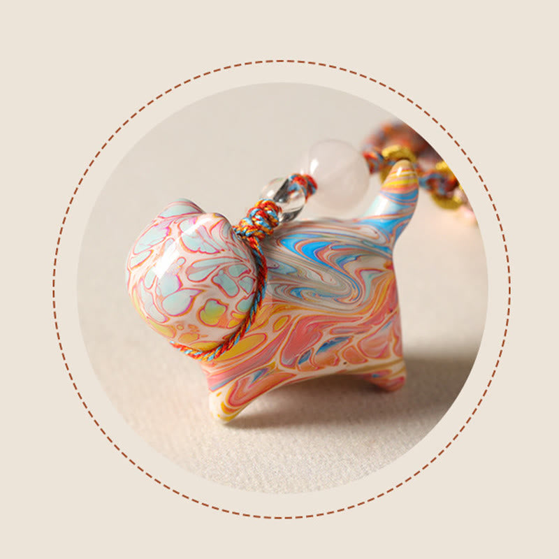 Buddha Stones Mini schattige kat sleutelhanger van ebbenhout met lakafwerking - image 4