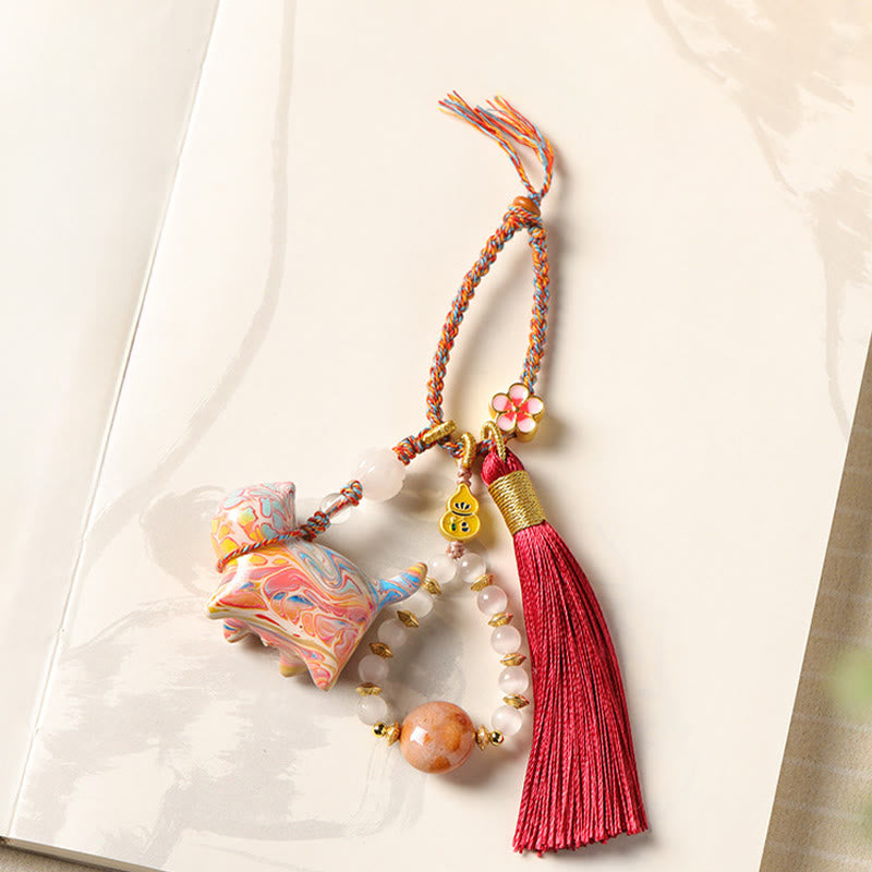 Buddha Stones Mini schattige kat sleutelhanger van ebbenhout met lakafwerking - Kat (kleur willekeurig) - image 0