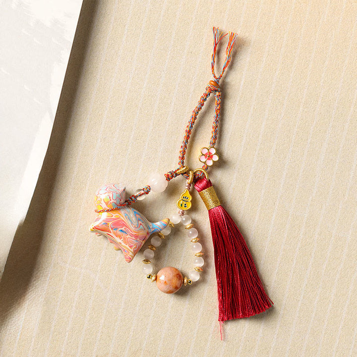 Buddha Stones Mini schattige kat sleutelhanger van ebbenhout met lakafwerking - image 3