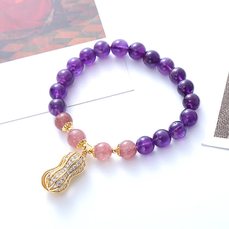 Buddha Stones Natuurlijke amethist aardbeikwarts pinda Armband met de tekst "Goede dingen gebeuren" - image 1