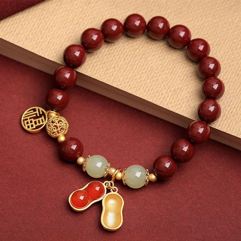 Buddha Stones Natuurlijke Cinnaber Fu Karakter Pinda Goede Dingen Gebeuren Armband - Cinnaber (Polsomtrek 15-16 cm) - image 0