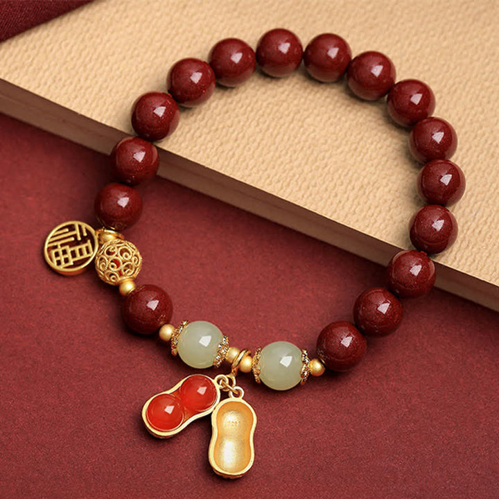 Buddha Stones Natuurlijke Cinnaber Fu Karakter Pinda Goede Dingen Gebeuren Armband - Cinnaber (Polsomtrek 15-16 cm) - image 0