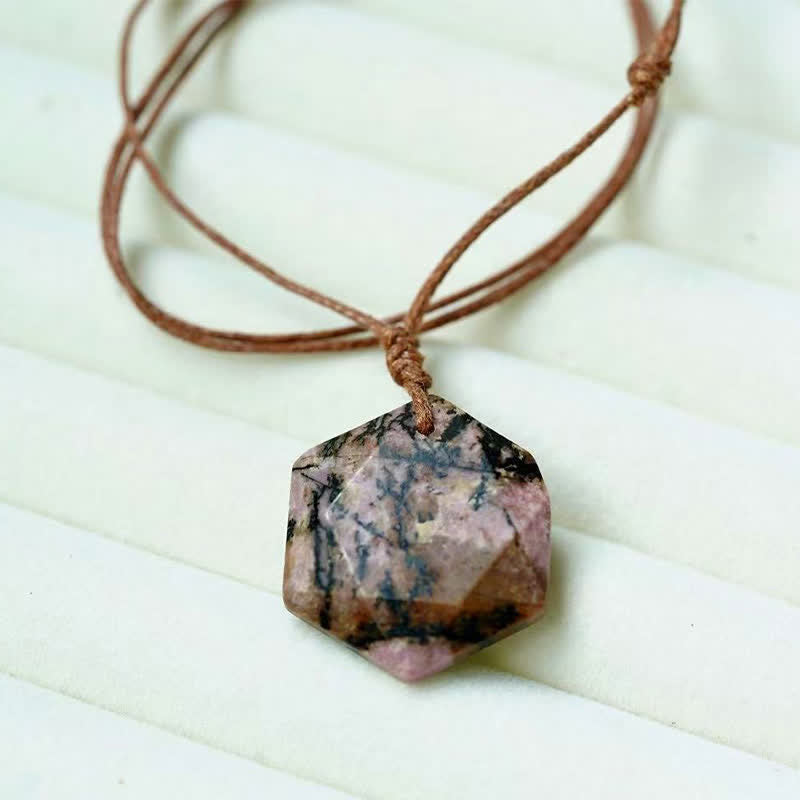 Buddha Stones Ster van David, gegraveerd met helder kwarts, Indiase agaat en amethist, helende Ketting - Rhodonite - image 20