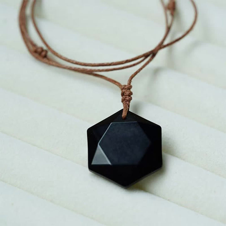 Buddha Stones Ster van David, gegraveerd met helder kwarts, Indiase agaat en amethist, helende Ketting - Zwarte obsidiaan - image 14