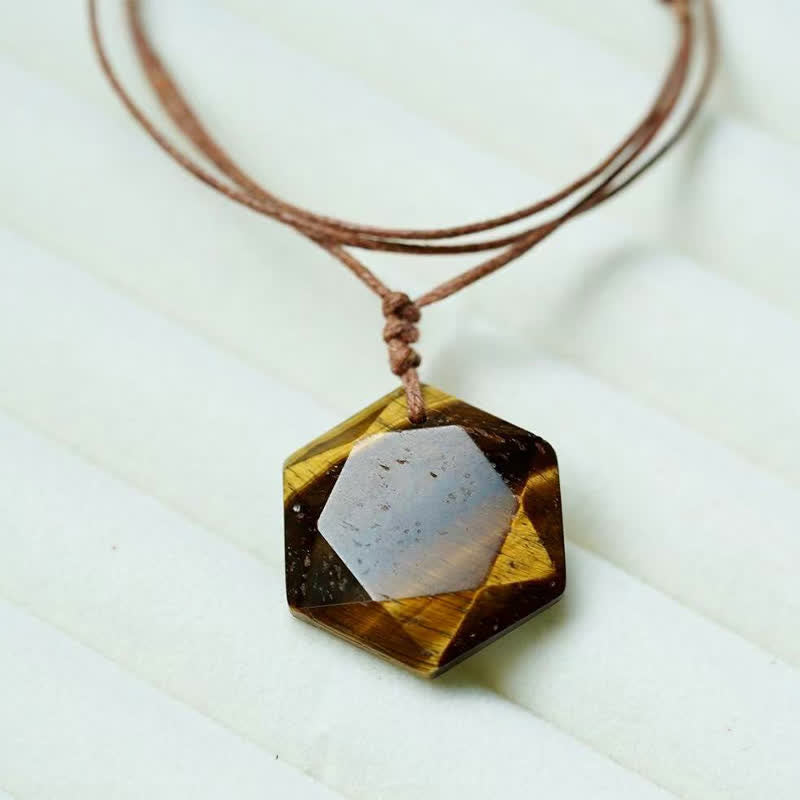 Buddha Stones Ster van David, gegraveerd met helder kwarts, Indiase agaat en amethist, helende Ketting - Tijgeroog - image 22