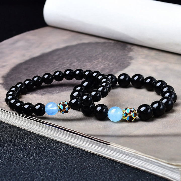 Buddha Stones Natuurlijke zwarte obsidiaan lotus Armband - image 3