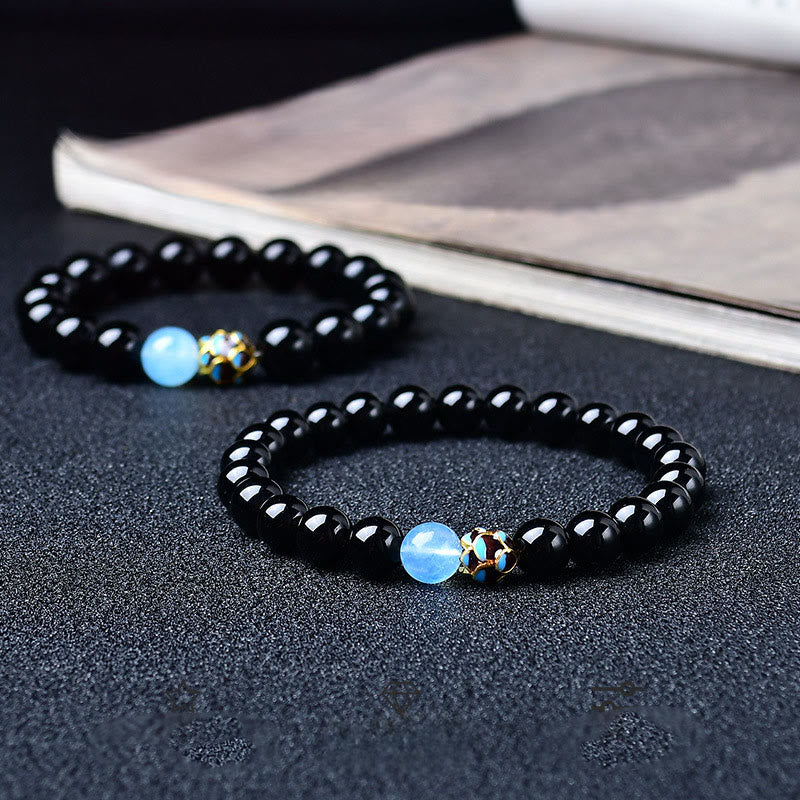 Buddha Stones Natuurlijke zwarte obsidiaan lotus Armband - image 0