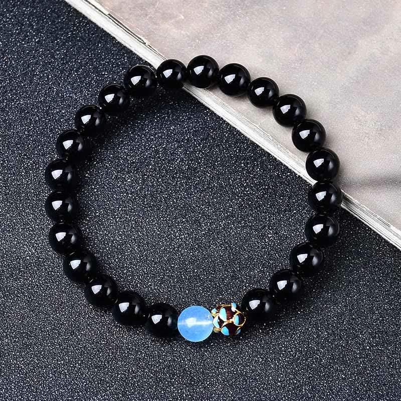 Buddha Stones Natuurlijke zwarte obsidiaan lotus Armband - Zwarte obsidiaan - 10mm(Polsomtrek: 16-17 cm) - image 1