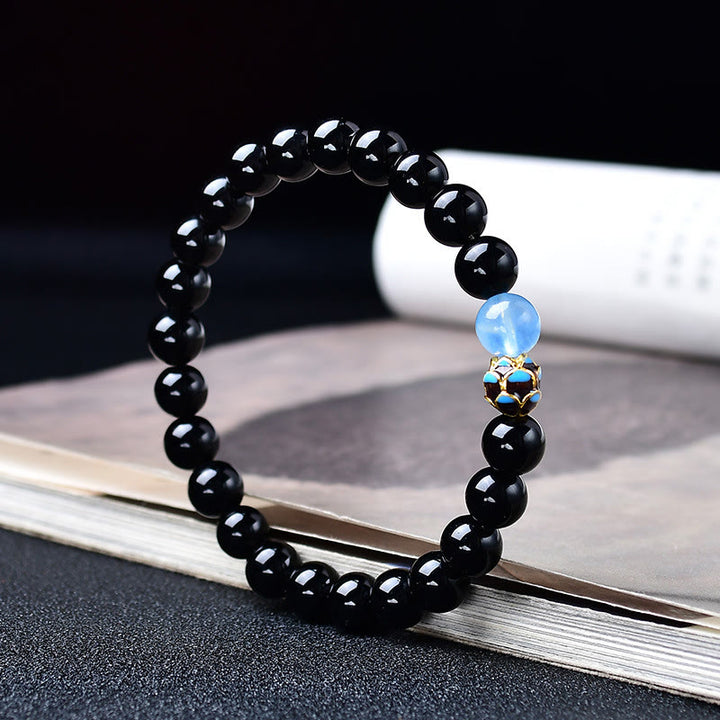 Buddha Stones Natuurlijke zwarte obsidiaan lotus Armband - image 2