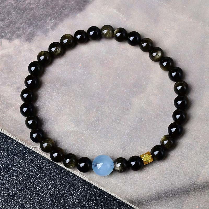 Buddha Stones Armband van obsidiaankralen met natuurlijke gouden glans - Obsidiaan met gouden glans - 10mm(Polsomtrek: 16-17 cm) - image 1