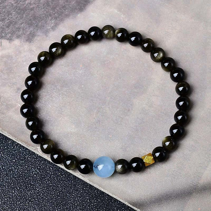 Buddha Stones Armband van obsidiaankralen met natuurlijke gouden glans - Obsidiaan met gouden glans - 10mm(Polsomtrek: 16-17 cm) - image 1