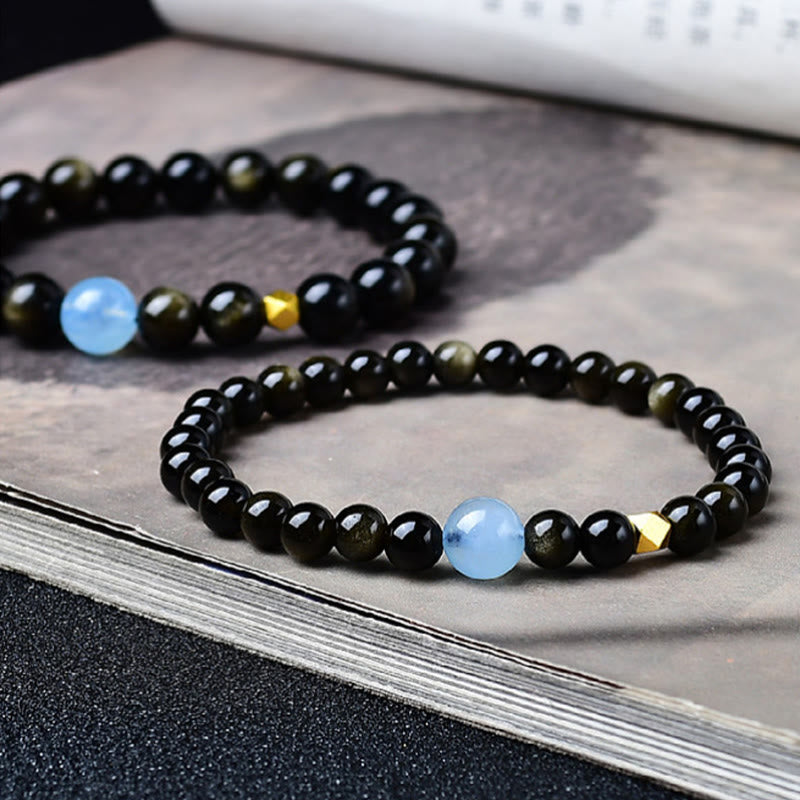 Buddha Stones Armband van obsidiaankralen met natuurlijke gouden glans - image 0