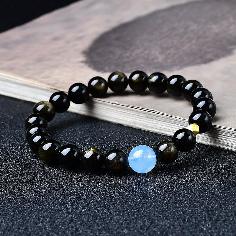 Buddha Stones Armband van obsidiaankralen met natuurlijke gouden glans - image 2