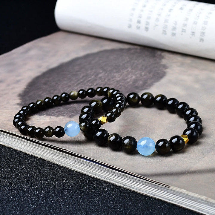 Buddha Stones Armband van obsidiaankralen met natuurlijke gouden glans - image 3