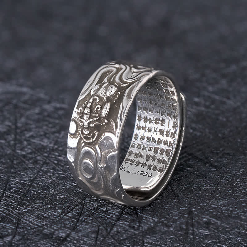 Buddha Stones PiXiu Hart Sutra Koperen Verstelbare Rijkdom Ring - Zilveren PiXiu - image 7