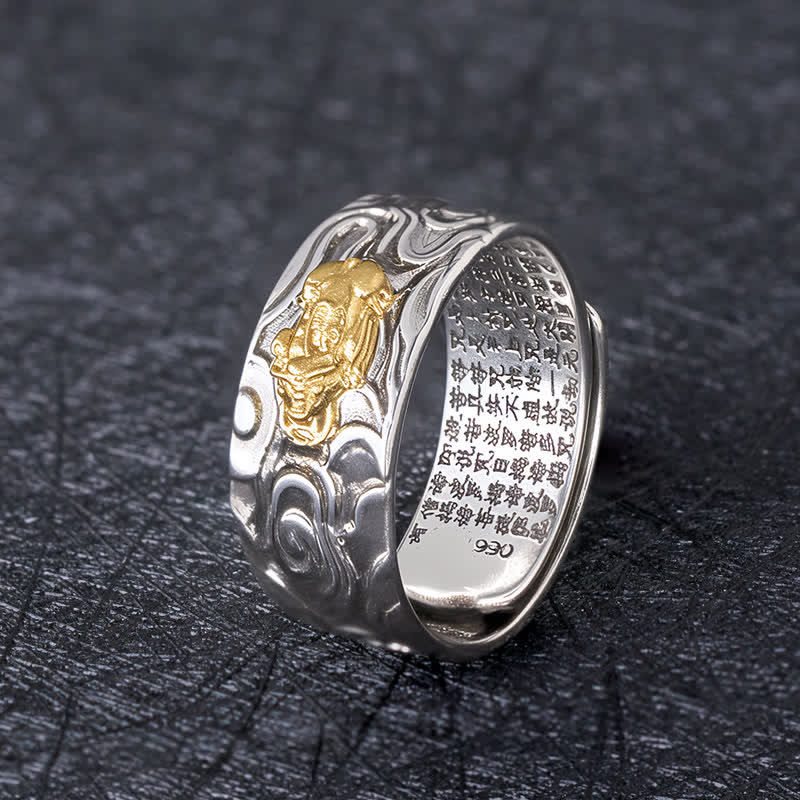 Buddha Stones PiXiu Hart Sutra Koperen Verstelbare Rijkdom Ring - Gouden PiXiu - image 0
