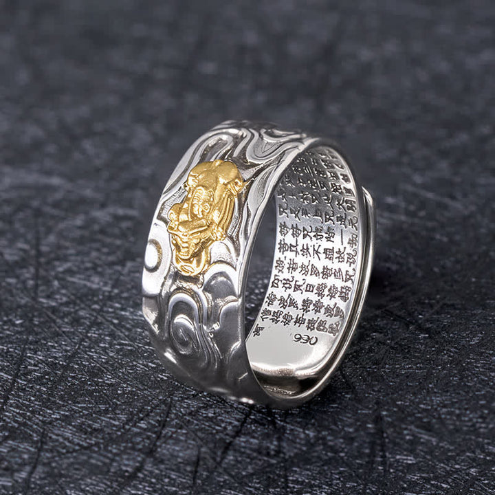 Buddha Stones PiXiu Hart Sutra Koperen Verstelbare Rijkdom Ring - Gouden PiXiu - image 0