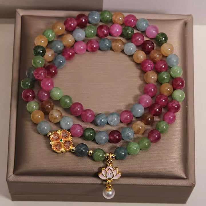 Buddha Stones Regenboog Toermalijn Lotus Wijsheid Drievoudige Wikkel Kralen Armband - image 1
