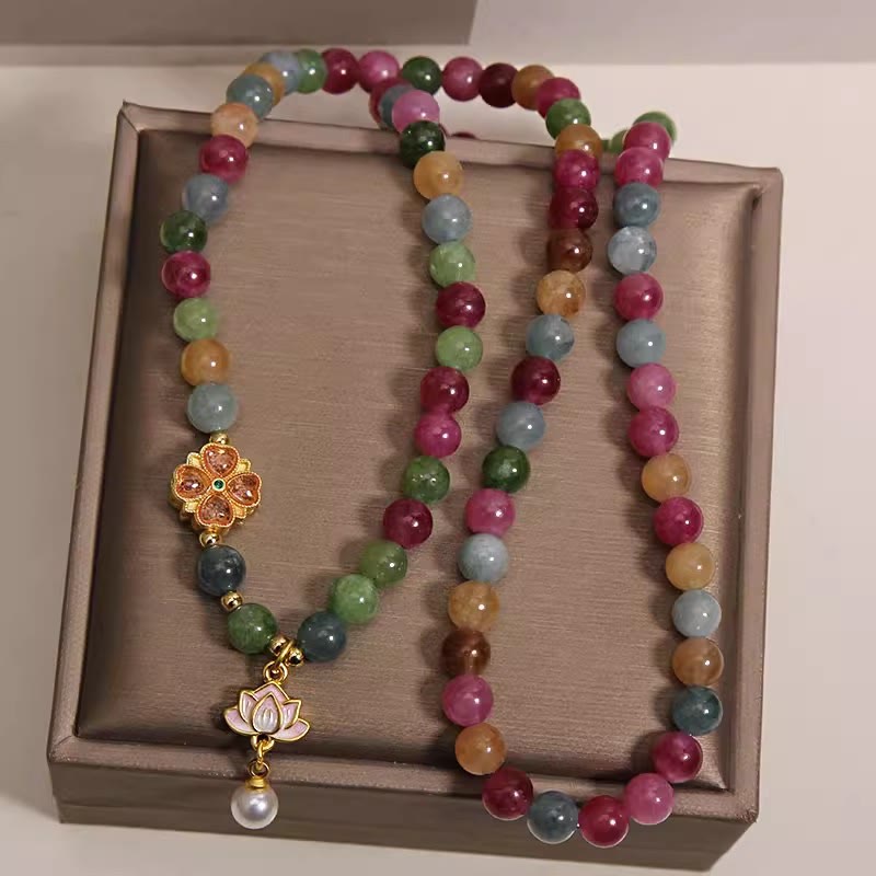 Buddha Stones Regenboog Toermalijn Lotus Wijsheid Drievoudige Wikkel Kralen Armband - image 3