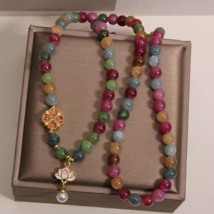 Buddha Stones Regenboog Toermalijn Lotus Wijsheid Drievoudige Wikkel Kralen Armband - image 3