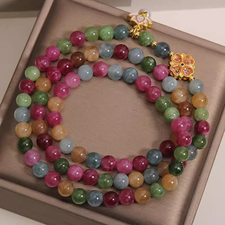 Buddha Stones Regenboog Toermalijn Lotus Wijsheid Drievoudige Wikkel Kralen Armband - image 2