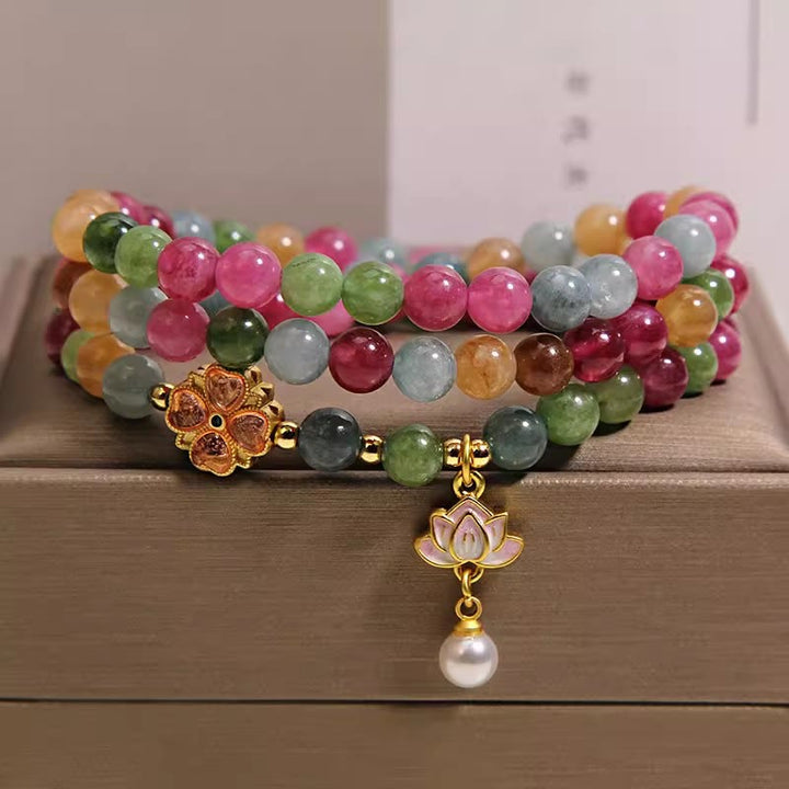 Buddha Stones Regenboog Toermalijn Lotus Wijsheid Drievoudige Wikkel Kralen Armband - image 4