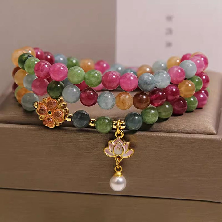 Buddha Stones Regenboog Toermalijn Lotus Wijsheid Drievoudige Wikkel Kralen Armband - Toermalijn (Bescherming♥Genezing) - image 0