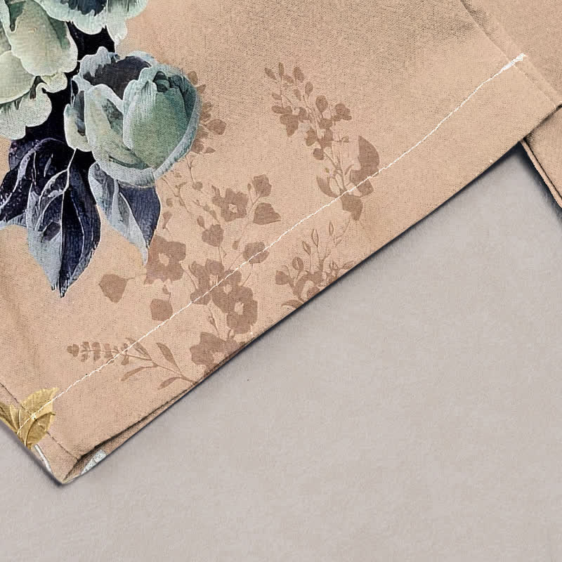 Buddha Stones Damesbroek van 100% Cotton met elastische Taille en Zakken , met oosters Waaier . - image 2